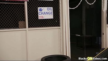 Blonde babe sucks n rides mechanics bbc