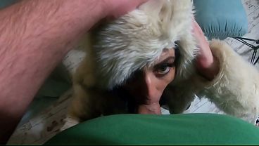 Fluffy Blowjob on the Chair – Deepthroat and Cum on My Fur Coat