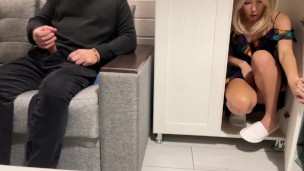 StepMom Caught StepSon Jerking off and help him to Cum Quick Creampie